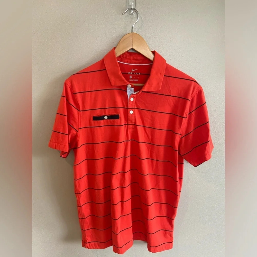 NIKE Dri-Fit Men’s Short Sleeve Polo Striped Medium Red&Navy‎